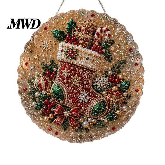 Weihnachtsgeschenk für die Familie Christmas Faux Pearl Art Kit, DIY Strassstein Edelstein Malerei Bastelset, Nikolaus Baum Wohnzimmer Dekorationen Socke Elch Muster
