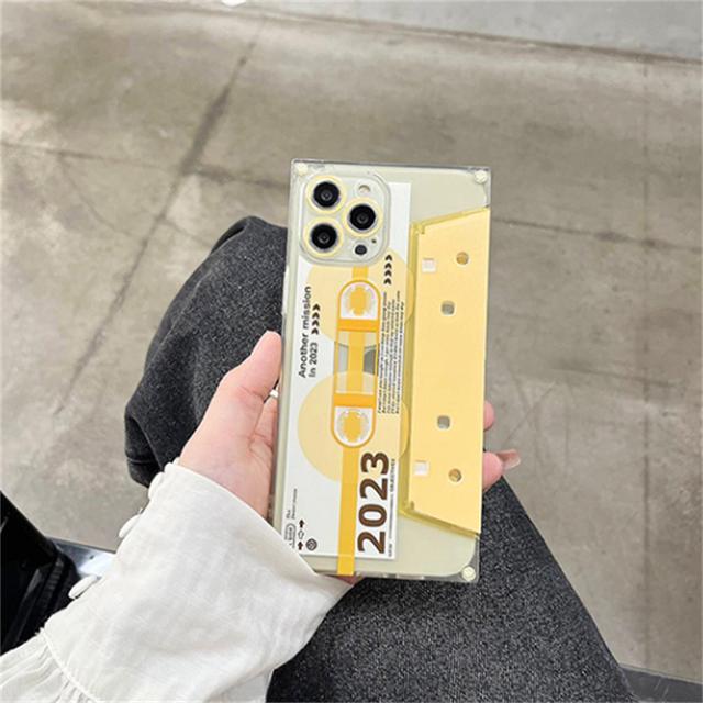 Luxury Retro 3d Tape Bracket Square Phone Case For Iphone 14 13 12 Pro Max 11 Stylish Kickstand Shockproof Soft Back Cover Funda