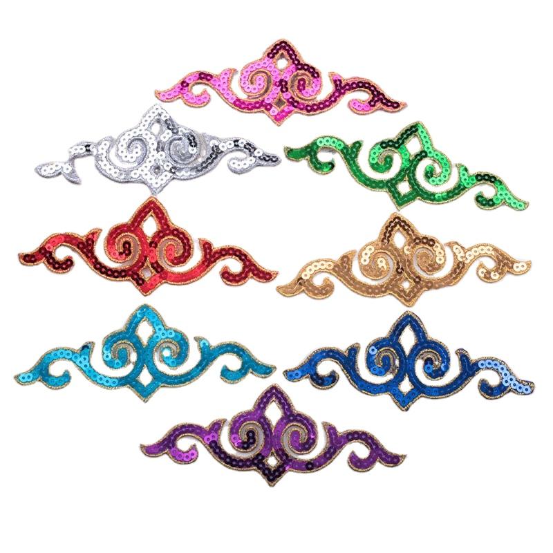 Cheap Iron-on Hollow Sequined Applique Sticker Costume Gold Silver Red Green Blue Geometric Embroidery Clothes Patch