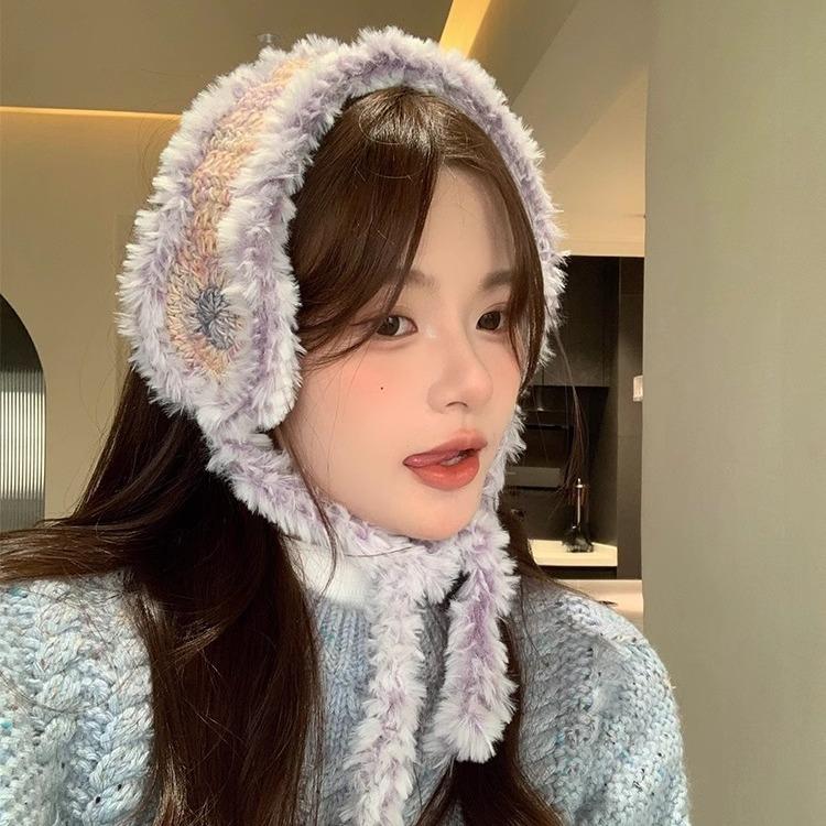 

Winter gradual change color knitted wool plush straps warm antifreeze ear protection ear warm bag head straps knitted cap синій