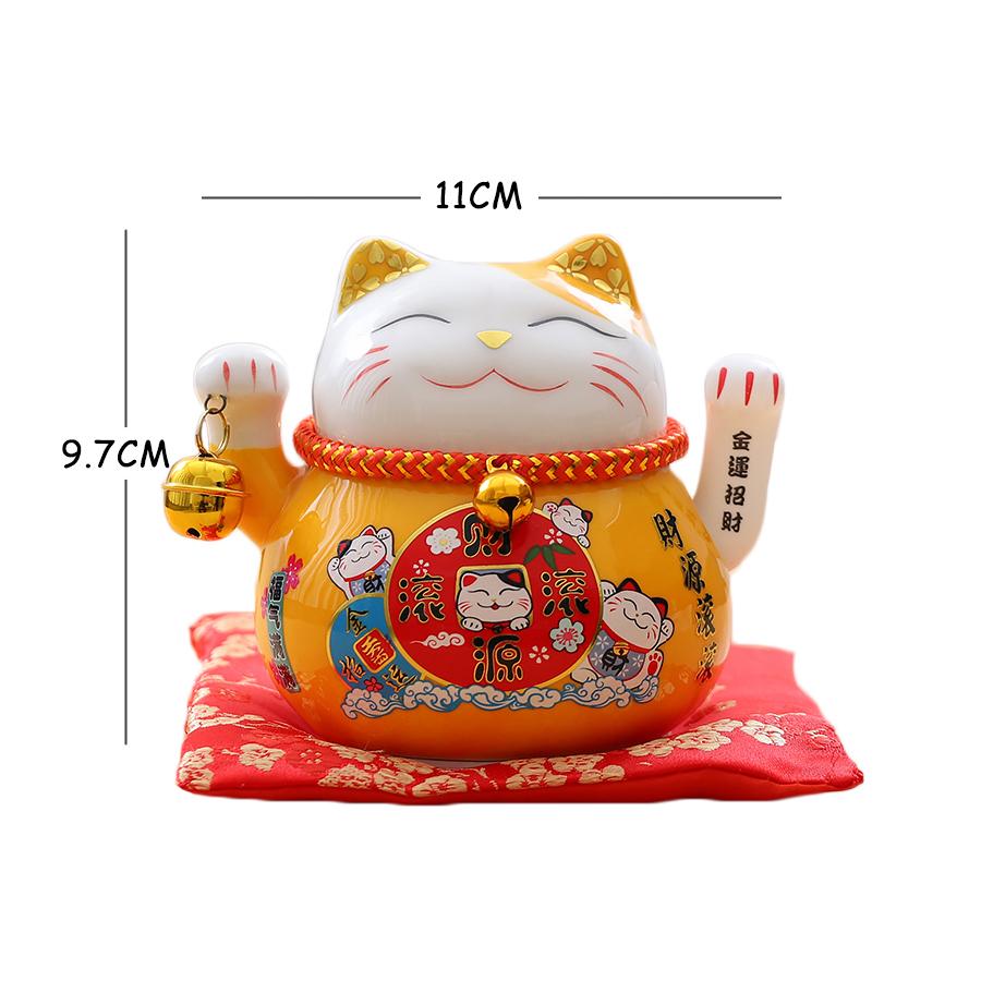 4.5 Inch Ceramic Fortune Cat with Waving Arm, Porcelain Maneki-neko Lucky Beckoning Cats Home Office Decor, Gift for Prosperity
