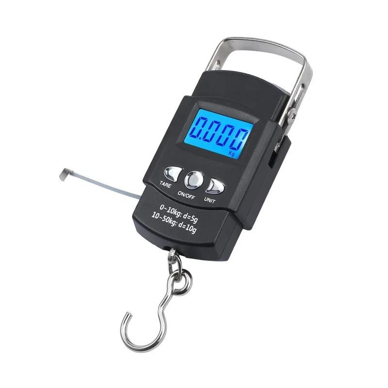 Digital Hanging Scale 50kg 10g Precision LCD Display Retractable 100cm Measuring Tape Portable for Hunting Luggage Kitchen