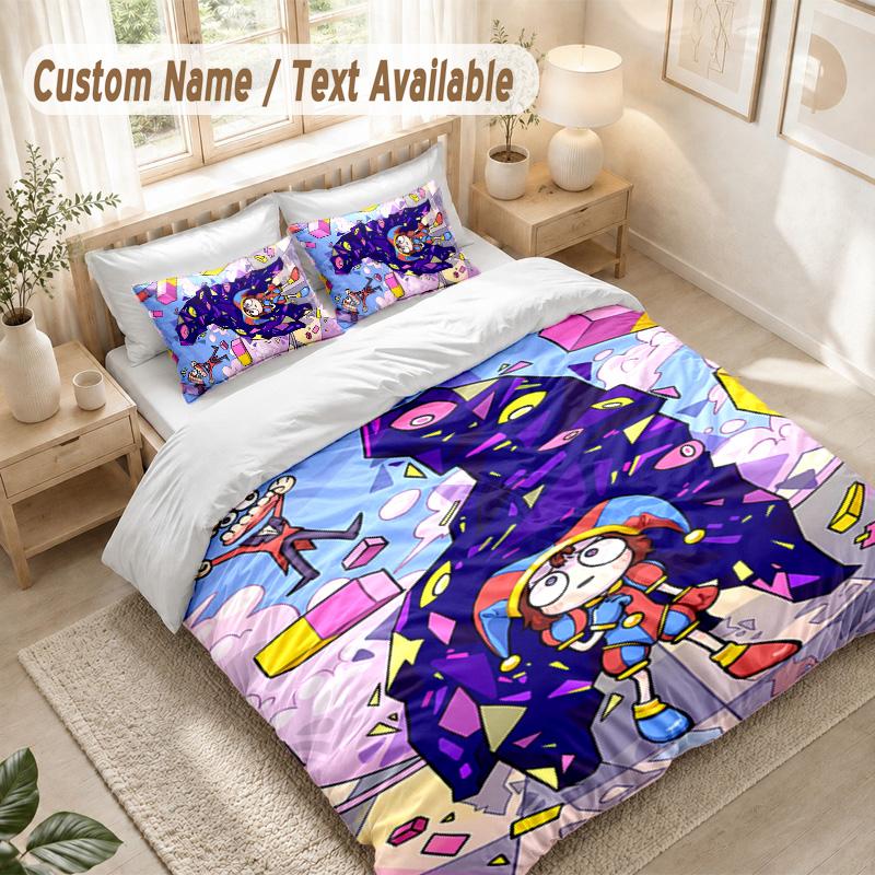 Digitaler Zirkus Bettwäsche-Set, 1 Bettbezug & 2 Kissenbezüge Weich Bequem Schlafzimmer Heimtextil Dekor