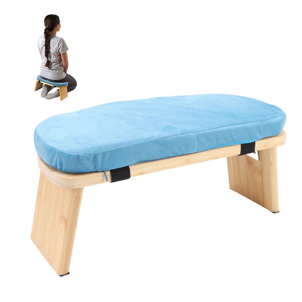 Wooden Meditation Bench Ergonomic Detachable Meditation Kneeling Stool Soft Cushion for   with Carry Bag