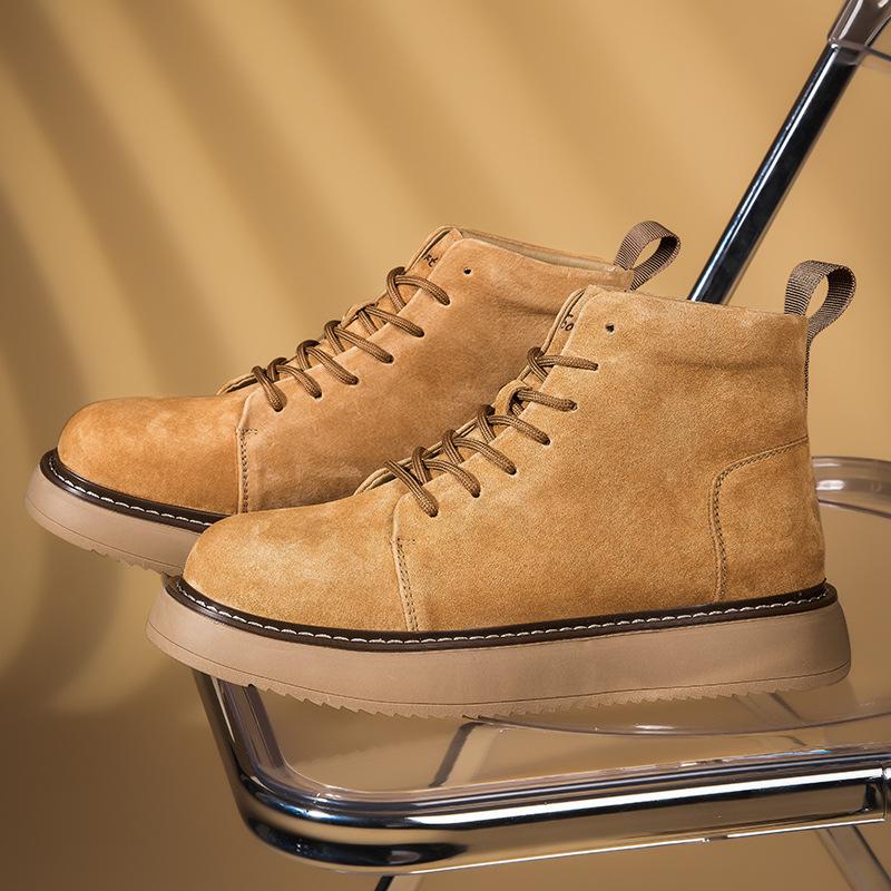 Casual Versatile Genuine Leather Men Leather Boots Work Boots High Quality Brown Platform Ankle Boots Comfortable High-top Boot