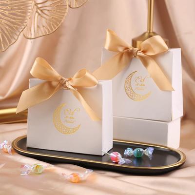 10pcs Creative Silk Ribbon Eid Mubarak Gift Box Moon Star Paper Candy Bags DIY Unique Gift Packaging Box Family Party