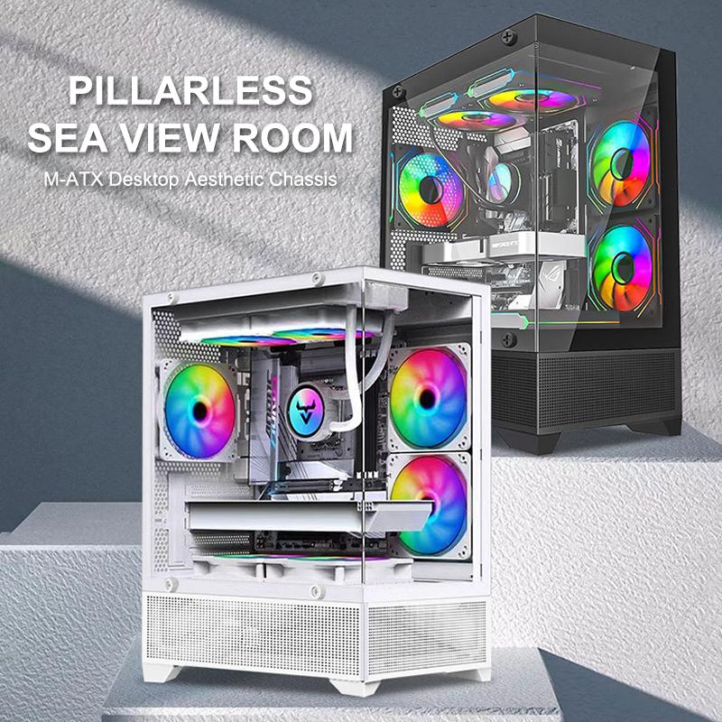 Mini Gaming Computer Case M-Atx Itx Seaview Room 270°Full View Without Column Desktop Chassis Support 240 Water Cooler Pc Case
