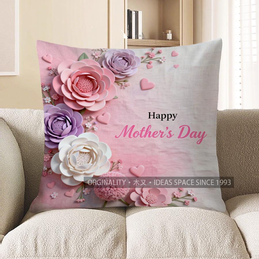 Home Decor Happy Mother'S Day Floral Heart Pattern Cushion Cover Suitable For Sofa Bedroom Car Pillow Cover