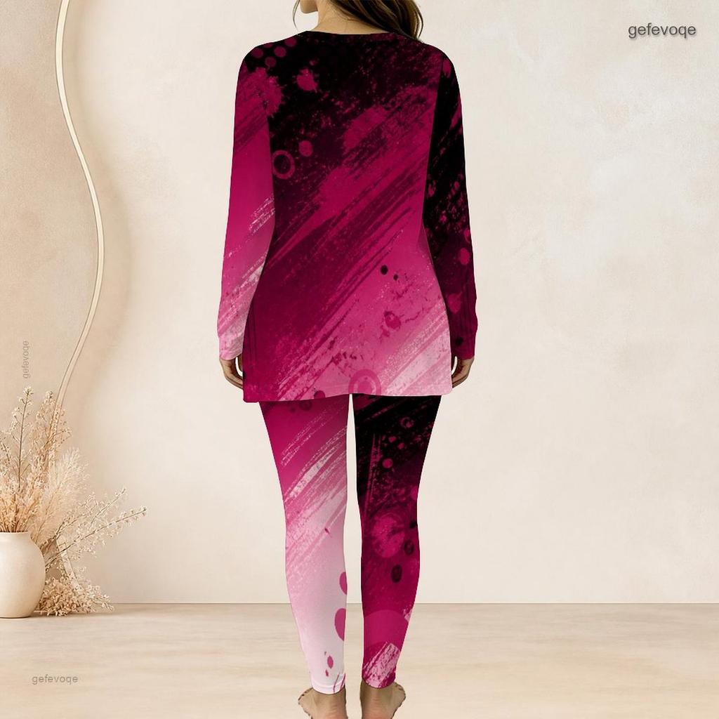 Women Plus Size Black Teal Gold Printed Two Piece Set Round Neck Long Sleeve Longline Top And Fitted Pants