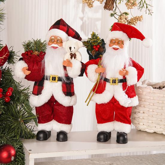 12" Santa Claus Figurine Christmas Standing Santa Claus Doll with Gifts for Holiday Home Office Table Decoration