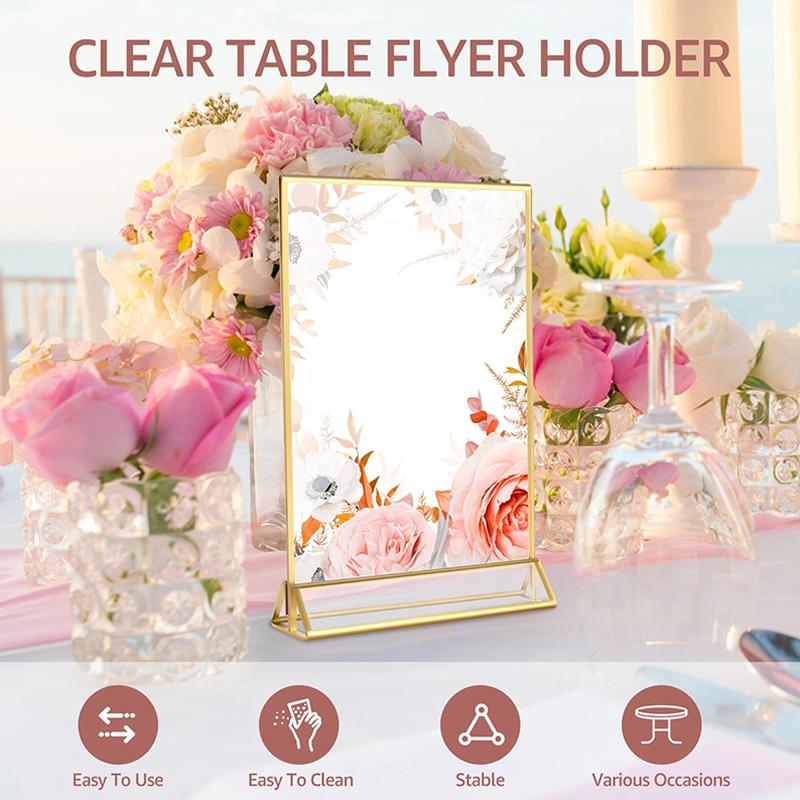 Transparent Acrylic Signage Display Stand Multipurpose Double-sided Gold Frame Wedding Number Plate Table Flyer Menu Card Rack