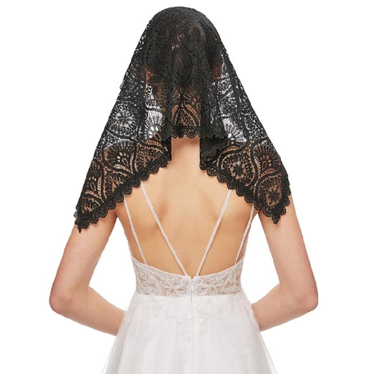 Openwork Bridal Veil Church Head Scarf Lace Chapel Mantilla Latin Mass Headpiece For Wedding Ceremony and Photography
