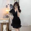 French Hepburn Small Man Pure Desire Pleated Black Dress Chic Unique Slim and Thin Fishtail Short Skirt Zixia