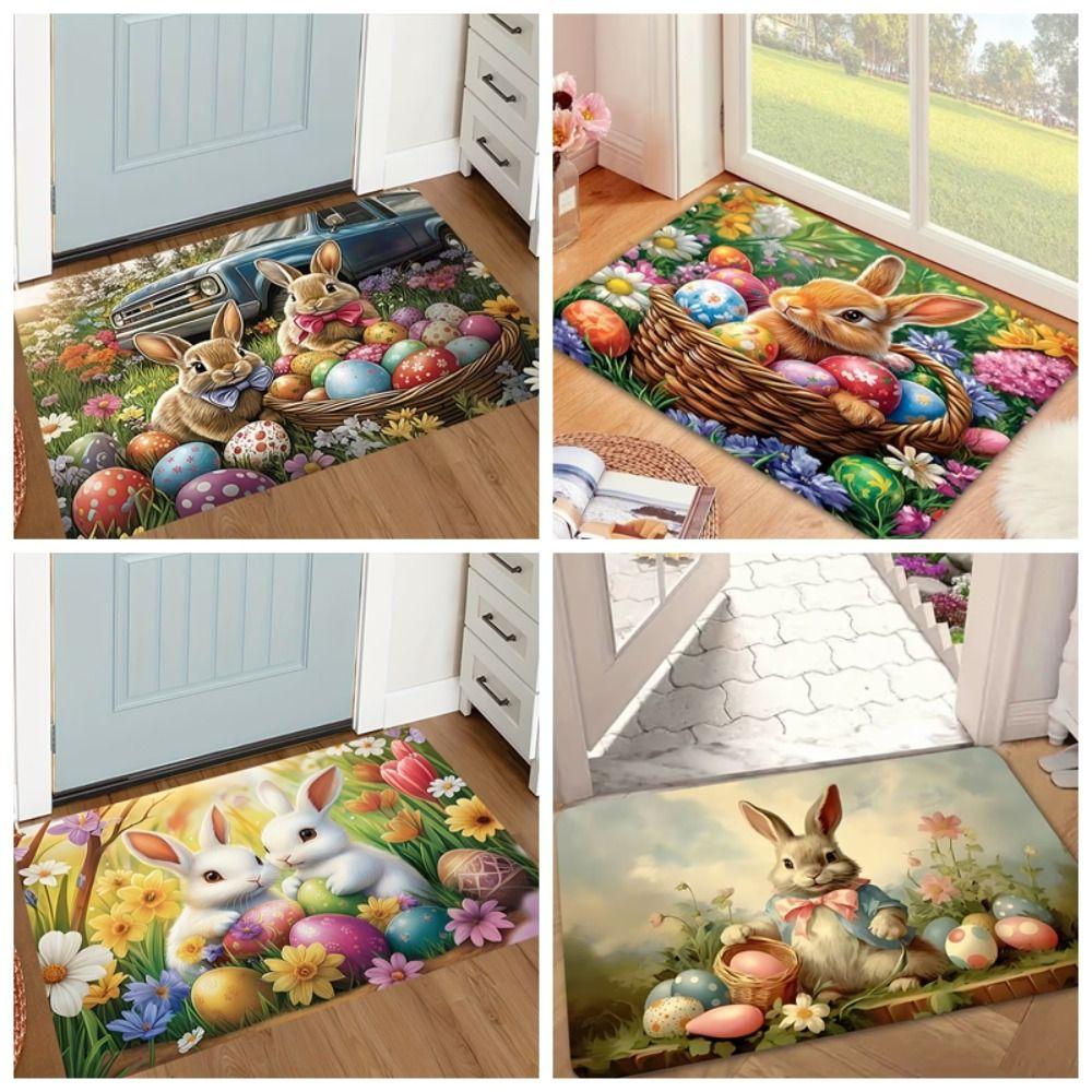 Stain-resistant Cartoon Easter Bunny Door Mat Egg Flower Soft Rabbit Floor Mat Quick Dry Convenient Anti Slip Mat Wet Areas