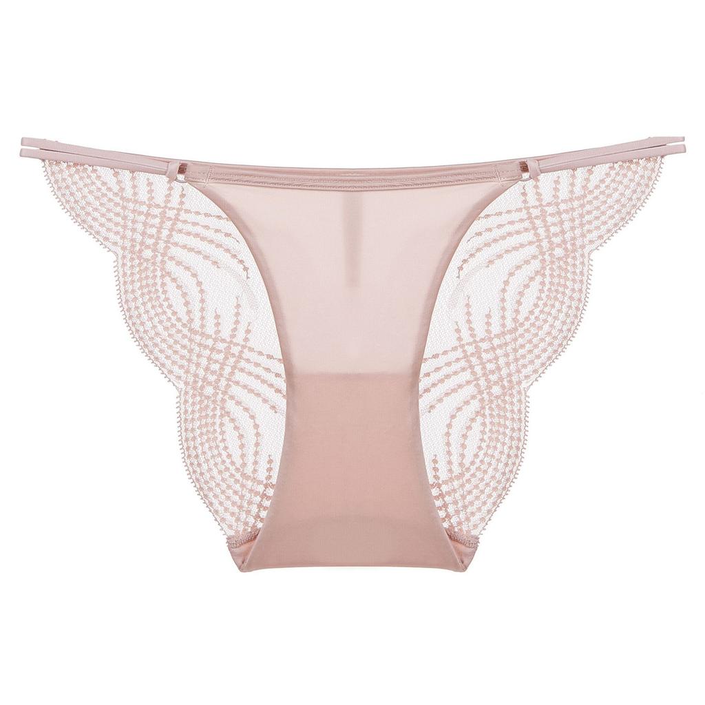 Women Sexy French Style Sheer Mesh Lace Low Waist Breathable Cotton Crotch Solid Panty