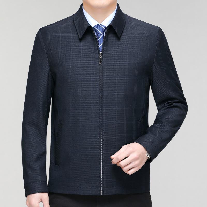 Men's Wool Plaid Lapel Jacket: Spring/Autumn Middle-Aged Business Casual, Loose Fit, Dad's Wear