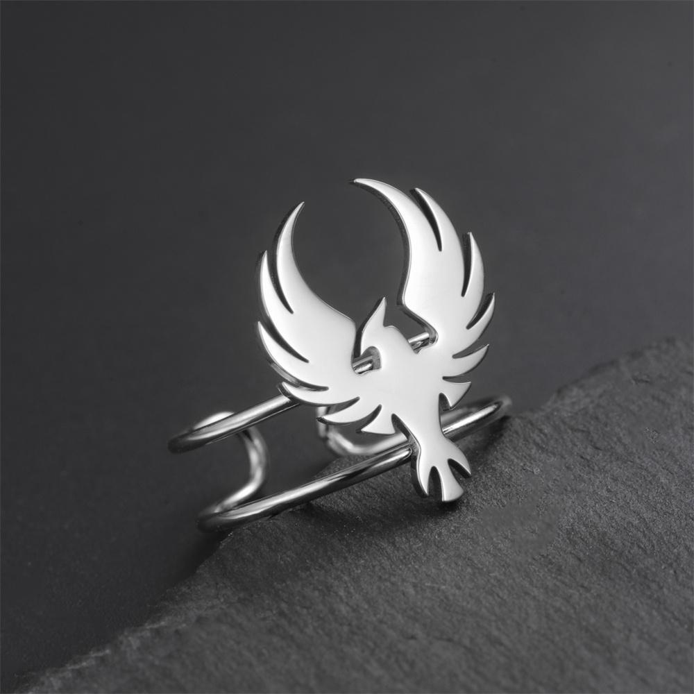 My Shape Eagle Birds Rings Stainless Steel Animal Phoenix Open Adjustable Finger Ring Fashion Punk Jewelry Party Gifts Boys Men