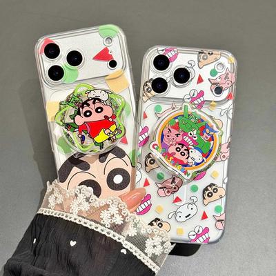 Compatible iPhone16 Pro Max Square Dot Shin-chan 15 Magnetic Case - Transparent, Soft, Anti-Fall