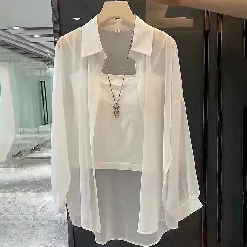 Camisa de Gasa Transparente para Mujer, Cárdigan Casual con Protección UV para Verano, Abrigo Fino para el Trabajo, Moda Japonesa, Ropa de Malla con Protección Solar Y2k