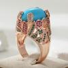 Vintage Inlaid Blue Stone Multicolored CZ Women's Ring Ethnic Gold Color Hand Carving Daily Wear Party Jewelry Anniversary Gift