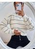 Women's Striped Crew Neck Sweater - Loose Knitwear, Long Sleeve Pullover for Autumn/Winter