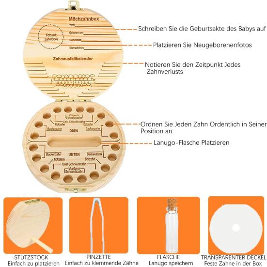 Wooden Baby Teeth Box German Carved Boys Girls Lost Milk Tooth Storage Box Container Saver Birthday Baby Shower Keepsake Gift