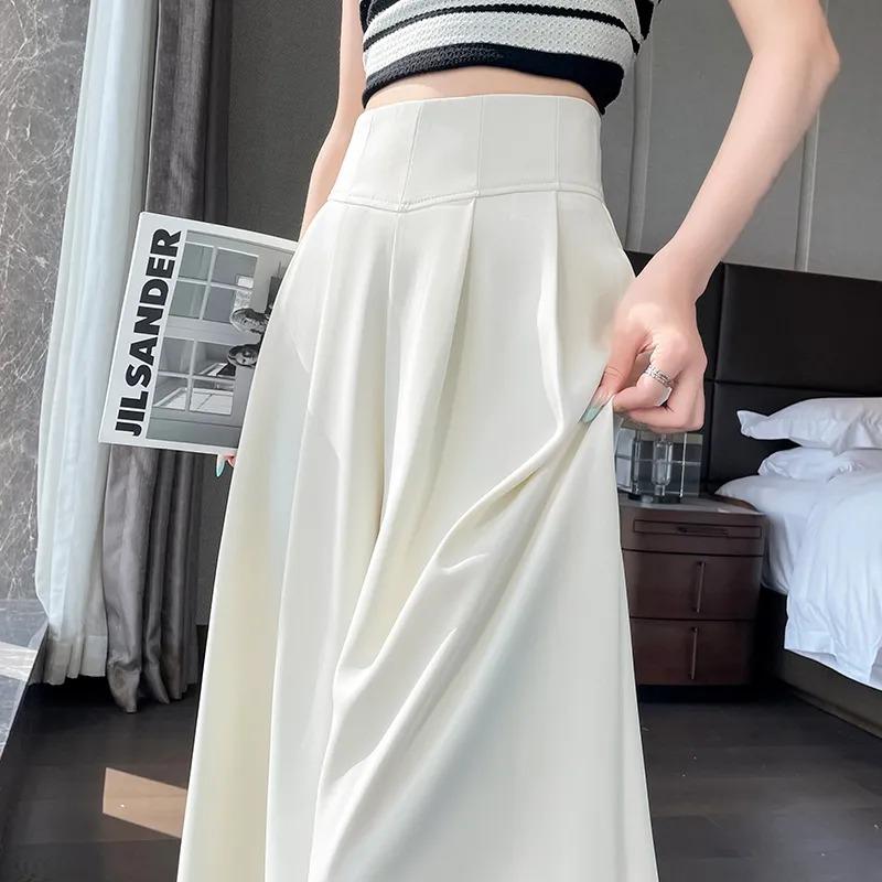 Women's High Waisted Wide Leg Pants Solid White Pleated Suit Trousers Casual Office Wear Loose Palazzo Pants