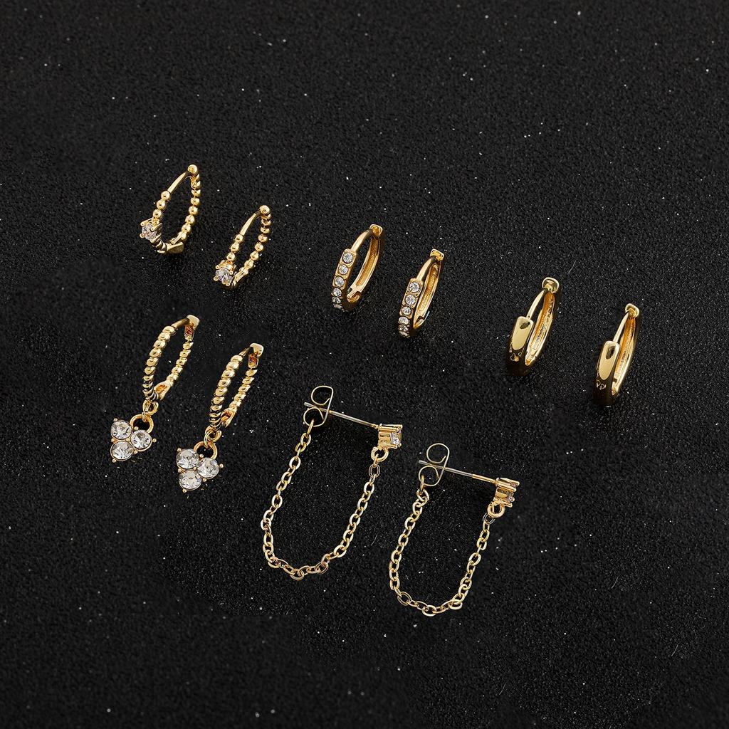 Latest Zircon Crystal Cubic Zircon Stylish Jewelry Crystalline Small Hoops Sets Long Gold Color Chain Earrings Women Twist Beads Huggie Stylish
