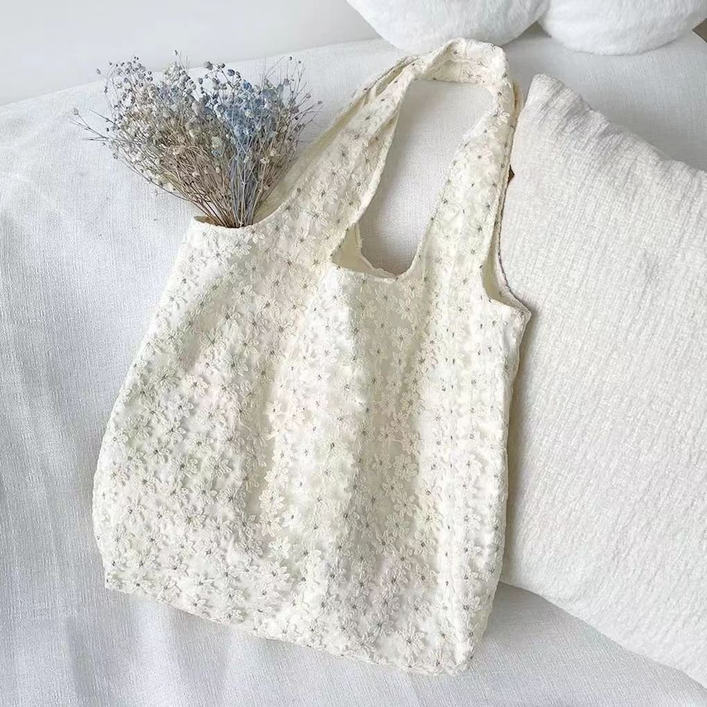 

Корейская сетчатая сумка через плечо с цветком, 3D кружево, цветок вишни, сумка-хобо, милая сумка-кроссбоди для женщин, летняя эстетичная сумка-тоут бежевый