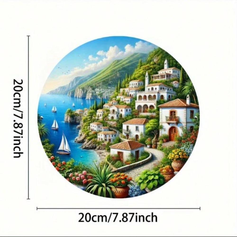 Metal Wall Art Mediterranean Coastal Village Sign Greek Island Sea Landscape Decor