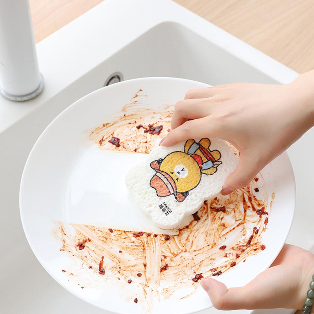 1pcs Kitchen Compressed Wood Pulp Dishes Dishwashing Sponge Cleaner Brush Wood Pulp Cotton Dish Pad  Pad Pot Cleaning Sponge