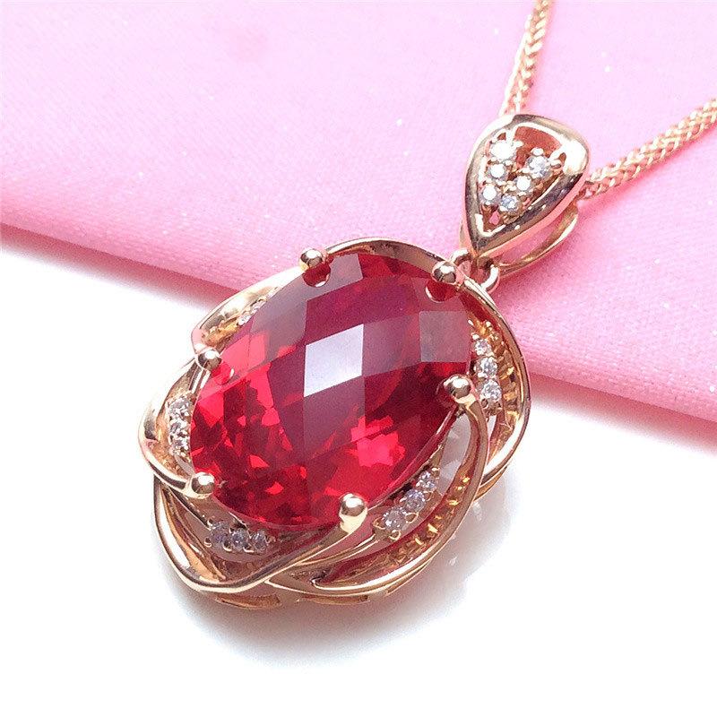 Exquisite Rose Gold-Plated Russian Purple Gold Egg-Inlaid Redstone Pendant Generous Fashion 585 Colored Gold Collarbone Chain