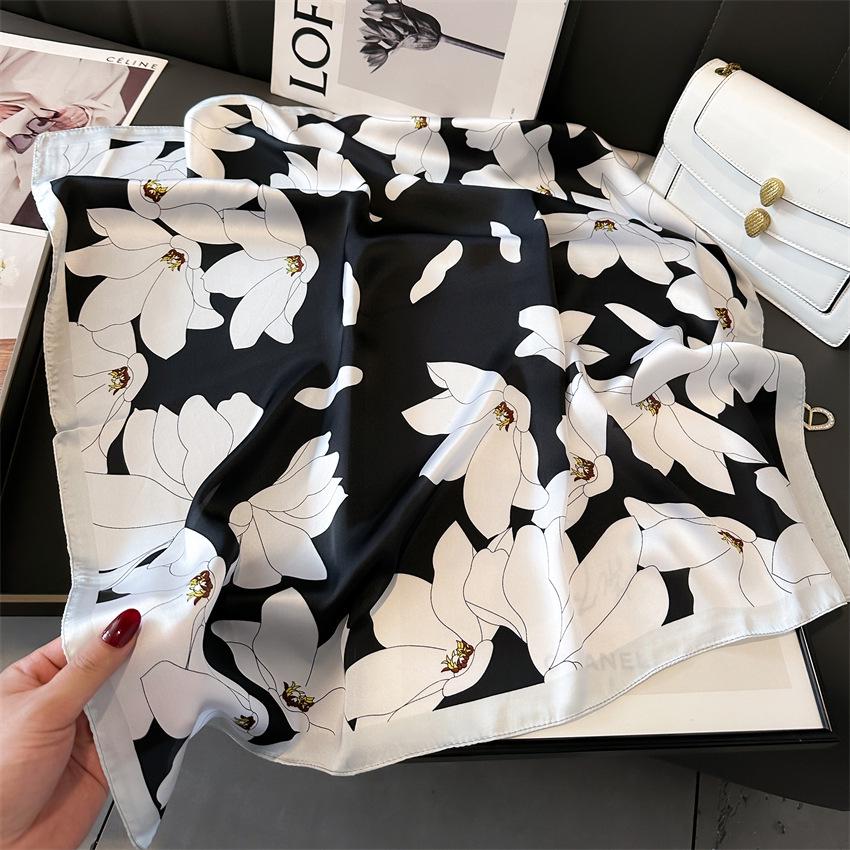 Elegant Ginkgo Leaf Print Silk Square Scarf – Versatile Headscarf for Spring and Summer