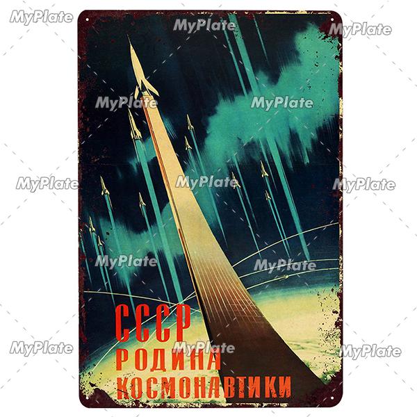 Vintage Russian Metal Sign Plaque Tin Sign CCCP Plate Wall Decor For Bar Club Man Cave The Space Race Poster