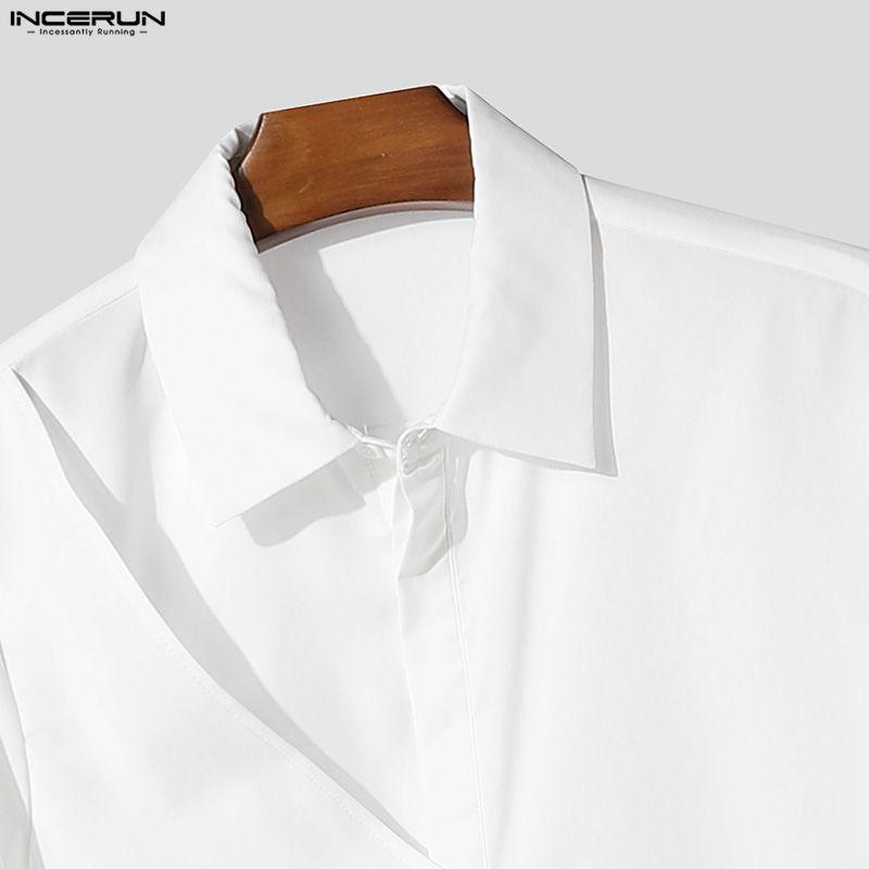 INCERUN Herren Reverskragen Langarm Überkreuzt Vorne Cropped Lässige Quasten Hemden Oberteile