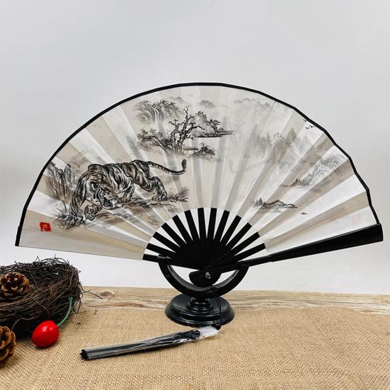 Skládací ruční ventilátor čínský vintage styl plastový ventilátor Oboustranné příslušenství Hanfu pro svatby a taneční párty
