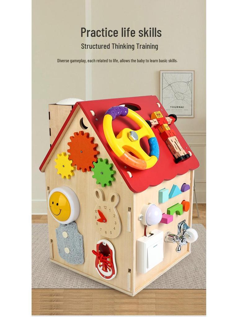 Montessori Wooden Busy House: Educational Cognitive Development Toy for Infants & Toddlers