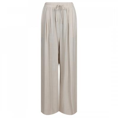 Shop   Women Waist Band Summer Cool Linen Pleated Wide Pants Beige Pic Wpt 21324