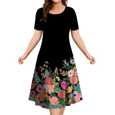 2025 Neues Damenkleid mit floralem Grafikdruck Elegantes Midikleid Sommerkleid Übergröße Damenmode