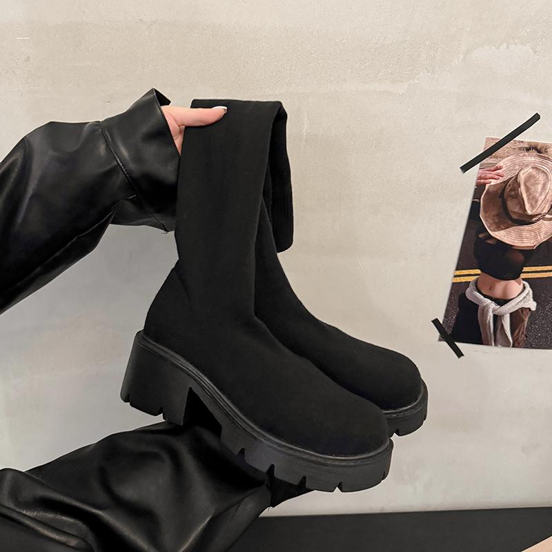 Winter Fashion Stretch Fabric Women Over The Knee Sock Boots Street Style Thick Heel Party Stripper Female Silm Long Booties