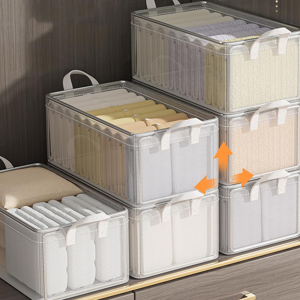 1PCS Storage Box Transparent Foldable Stackable Organizers With Steel Frames And Reinforced Handles For Clothes Books Sundries