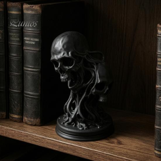 Gothic Style Home Accents 3D Printed Double Skull Ornament, Resin Twisted Skeleton Figurine, Desktop Secret Room Atmosphere Accessories Statue