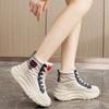 High Top Breathable and Non Slip Shoes for Autumn and Winter Women, Warm High Top with Plush Thick Sole, Height Increasing Cotton Shoes