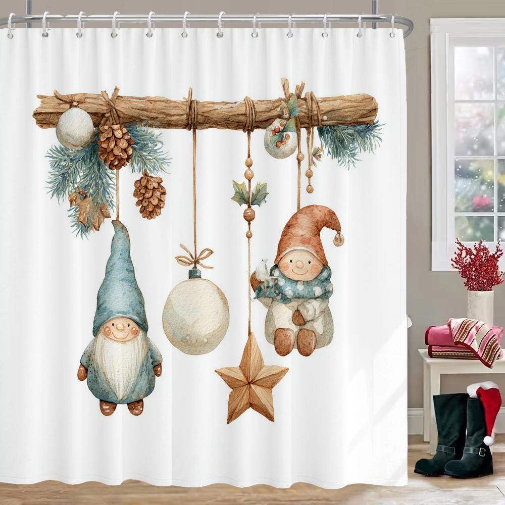 GAEMerry Christmas Shower Curtain, Bathroom Curtain, Christmas Bell Shower Curtain, Home Decoration Christmas Curtain with Hoo