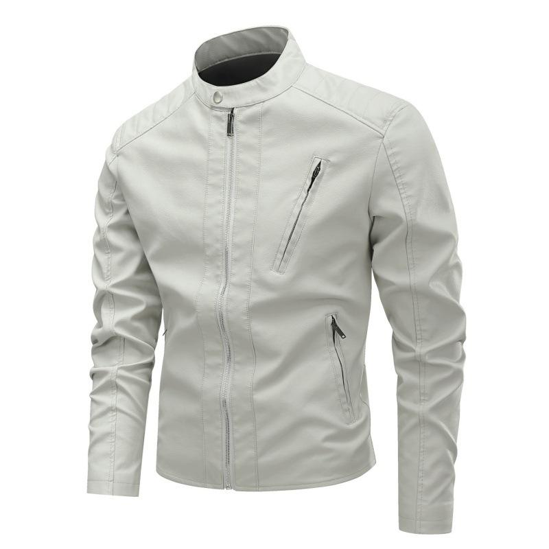 Zipper Street Motorcycle Suit Spring and Autumn Men's PU Leather Clothes Stand Collar Jacket Slim Leather Jacket