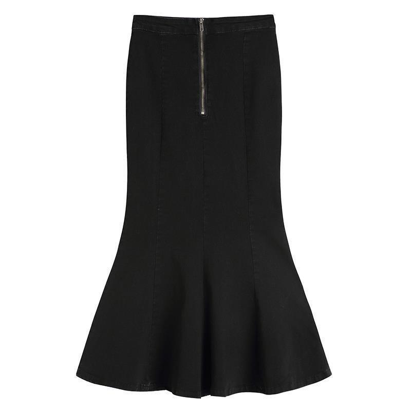 Women's High Waist Denim Mermaid Skirt Slit Flared Hem Mid-Length Casual Bottoms