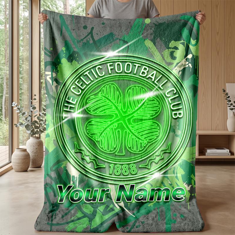 Custom Text Flannel Throw Blanket, Lightweight Cozy Bed Sofa BlanketCeltic FC