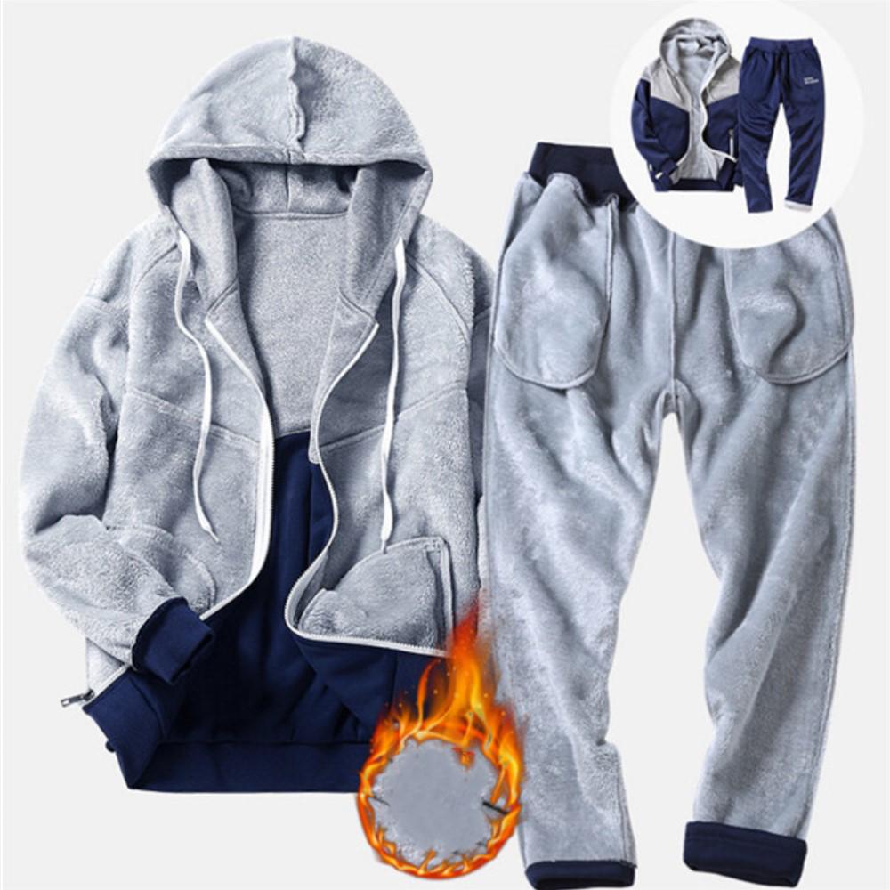 Fashion Casual Winter Suit Men Fleece Zipper Cardigan Sporting Suit Men Letter Patchwork Sweatshirt