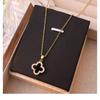 Fashion Commuter Double Sided Four Leaf Clover Zircon Pendant Clavicle Necklace For Women