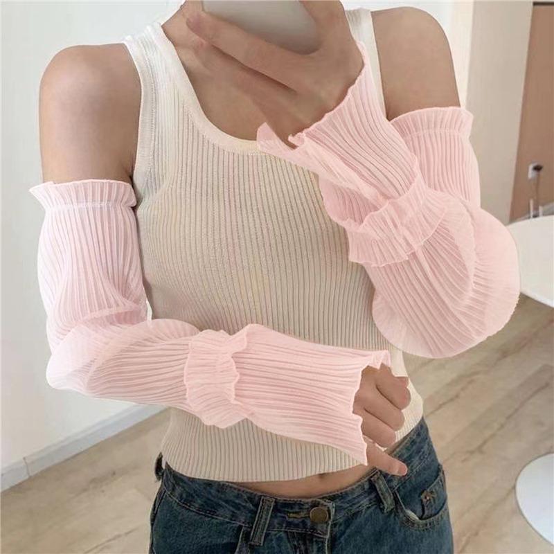 Summer Long Sleeves Women Lace Cycling Driving Arm Warmers Uv Protection Loose Cool Hand Sleeves Fashion Fingerless Gloves